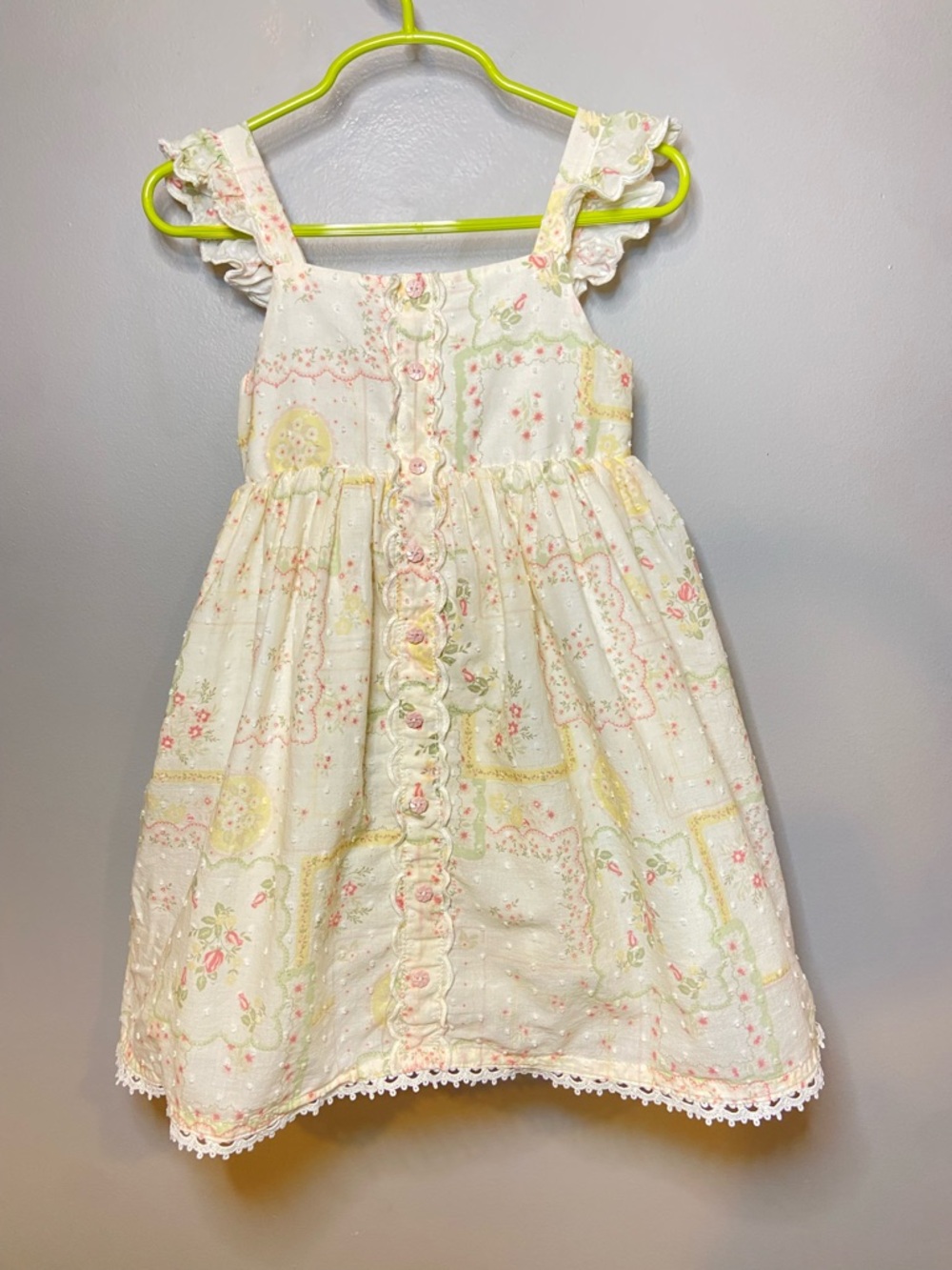 Cupcakes and Cashmere Girls Floral Smocked Dress — Cream Pastel 4T Flutter Strap